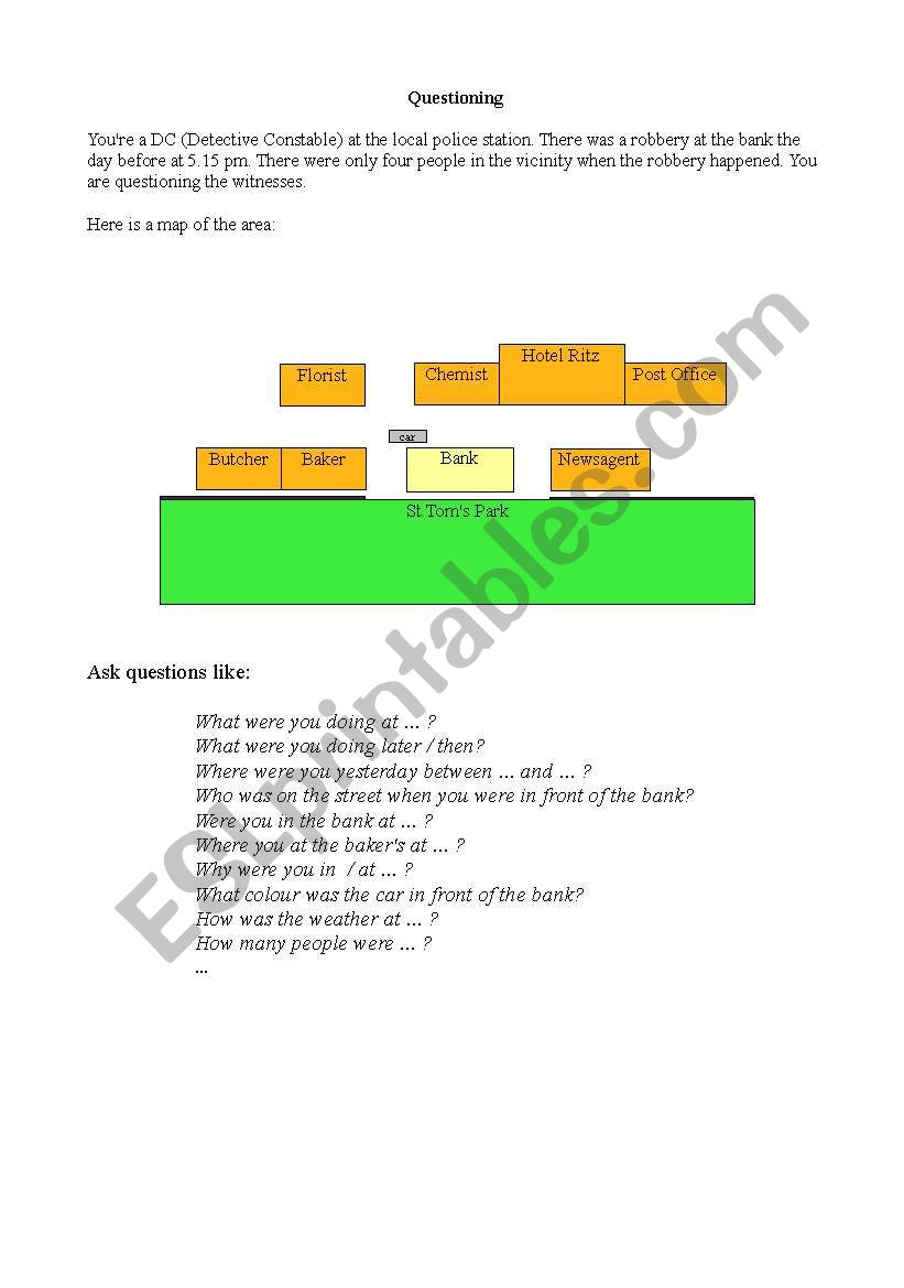 questioning - bank robbery worksheet