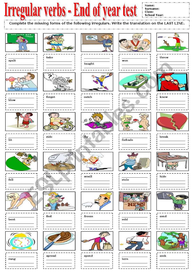 IRREGULAR VERBS - END OF YEAR TEST