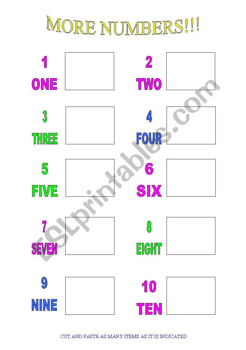 NUMBERS 1 O 10 worksheet