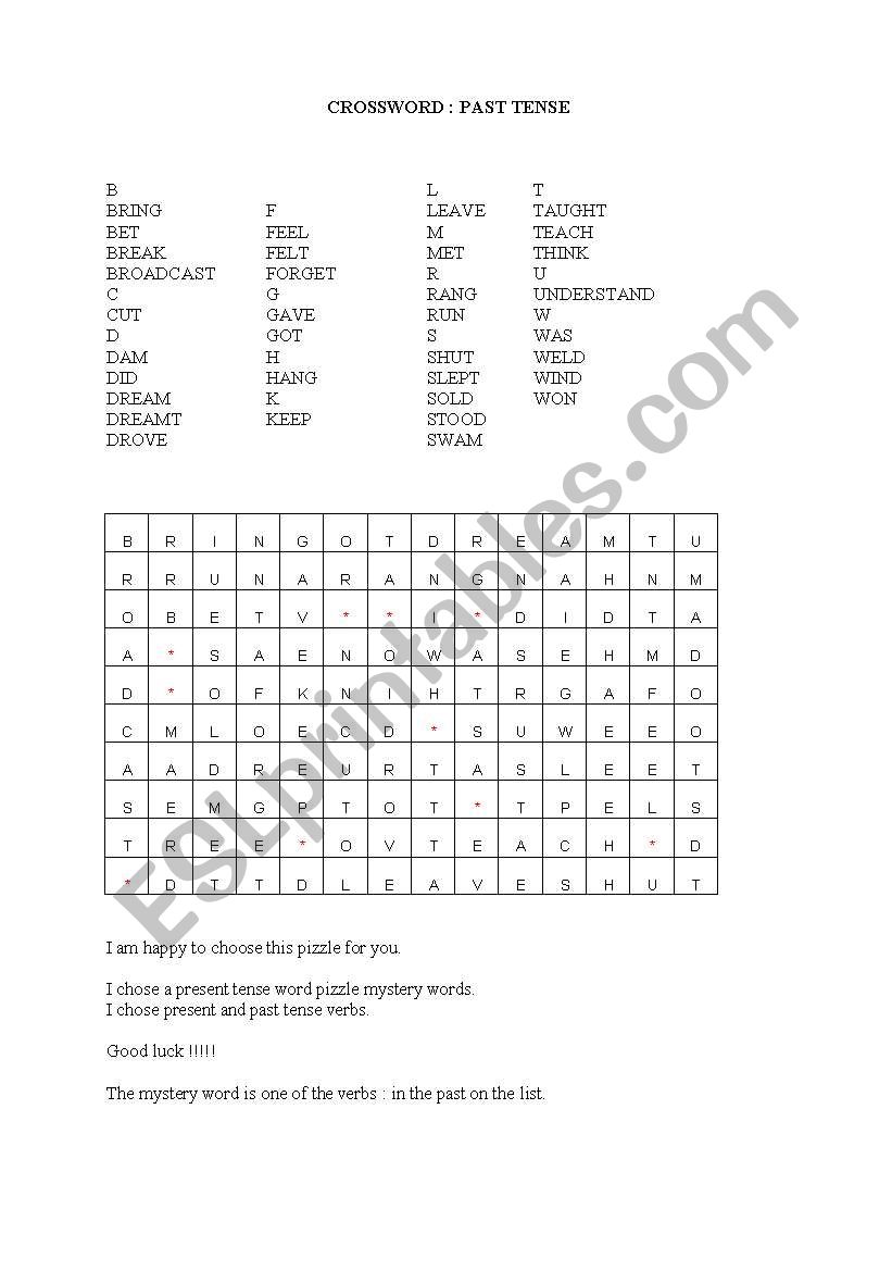 Crossword worksheet