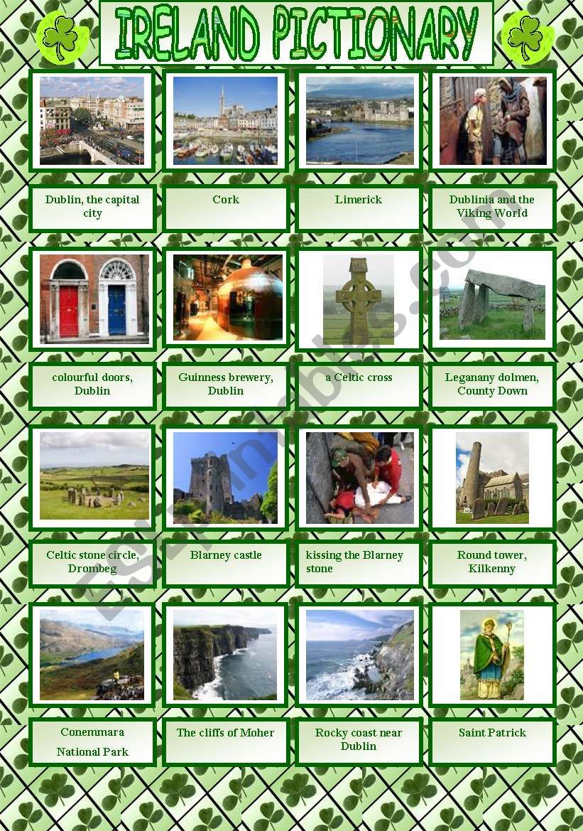 Ireland pictionary plus written practice of the attractions´names - ESL ...