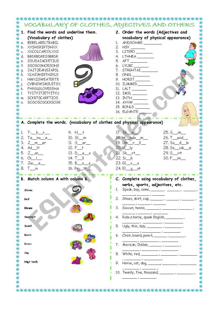 vocabulary of clothes and physical appearance