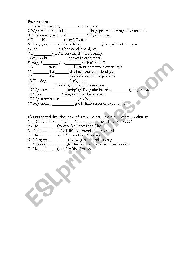 present continuous worksheet