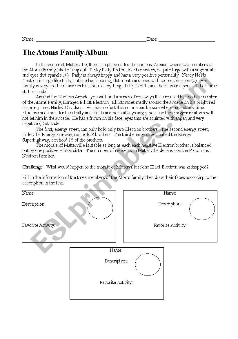 The Atoms Family Album worksheet