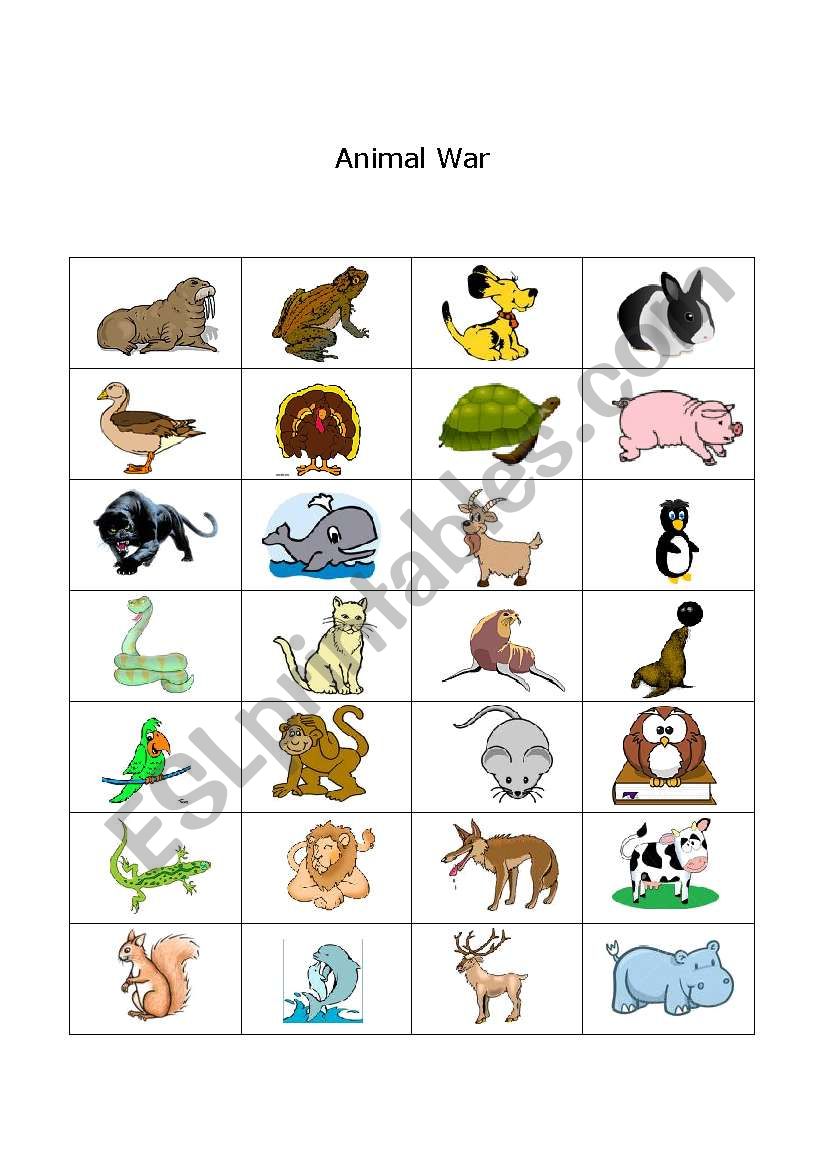 Animal War worksheet