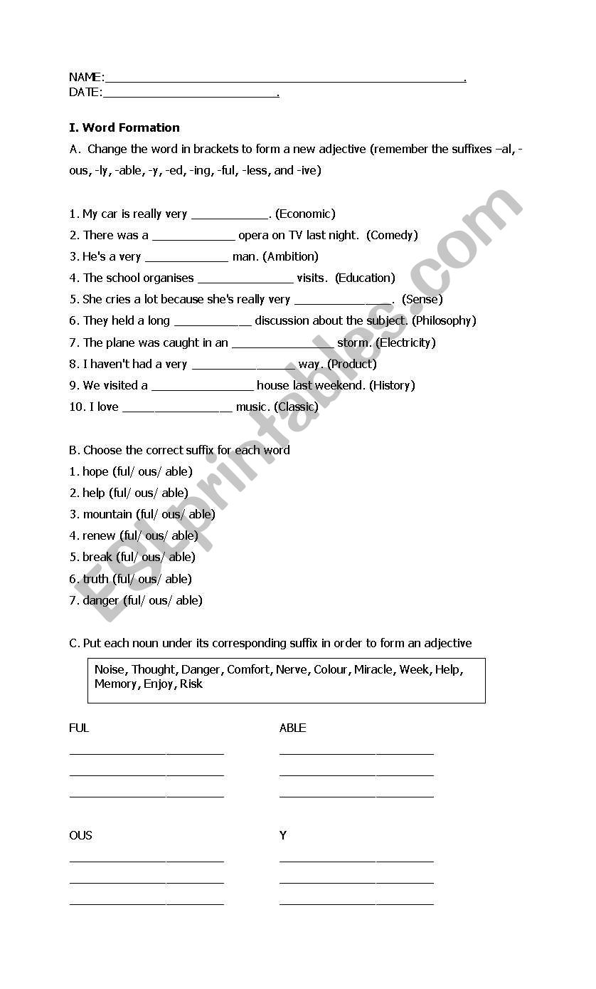 Word Formation worksheet