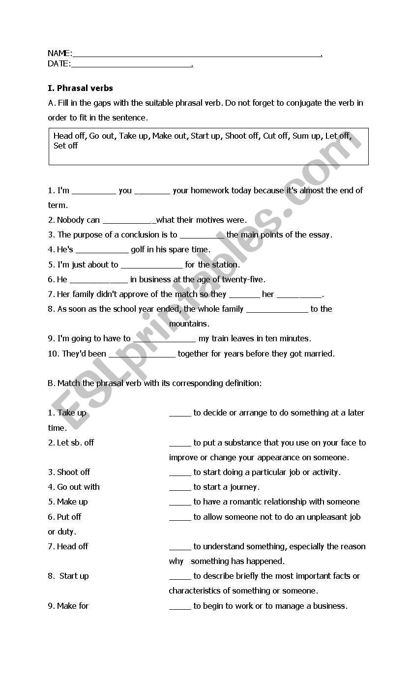 Phrasal Verbs worksheet