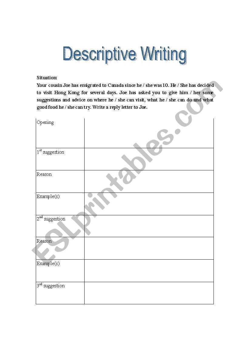 Descriptive Writing worksheet