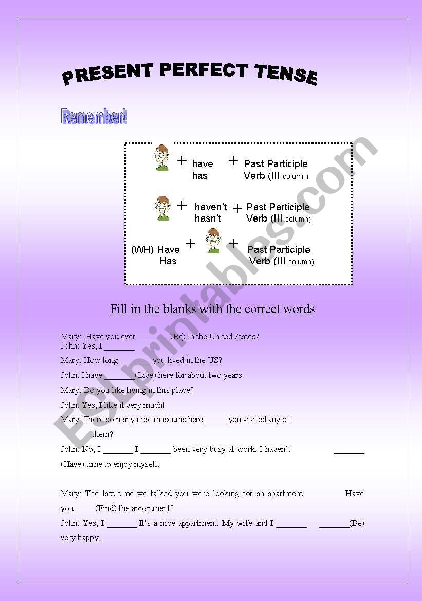 Present Perfect Tense worksheet