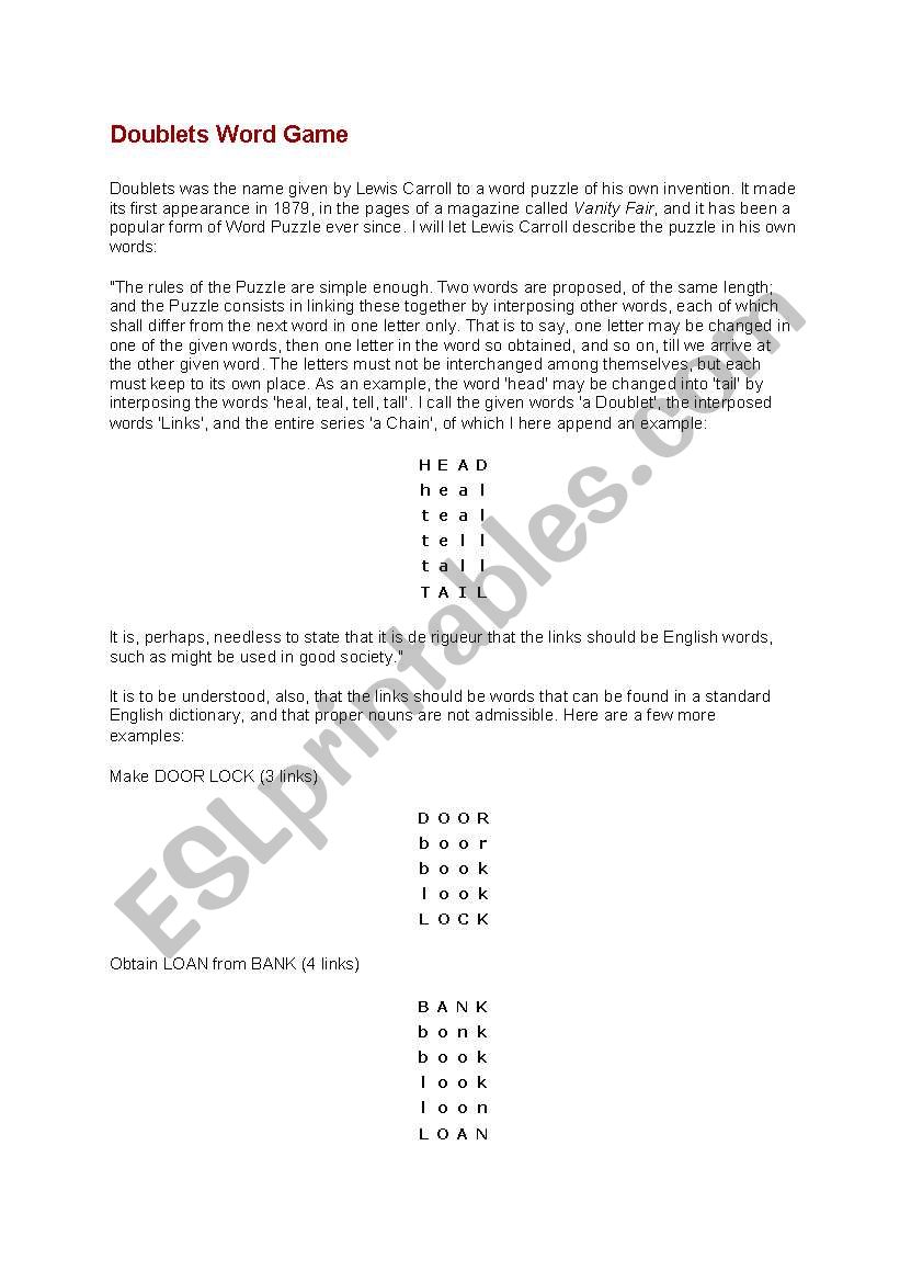 Word game worksheet