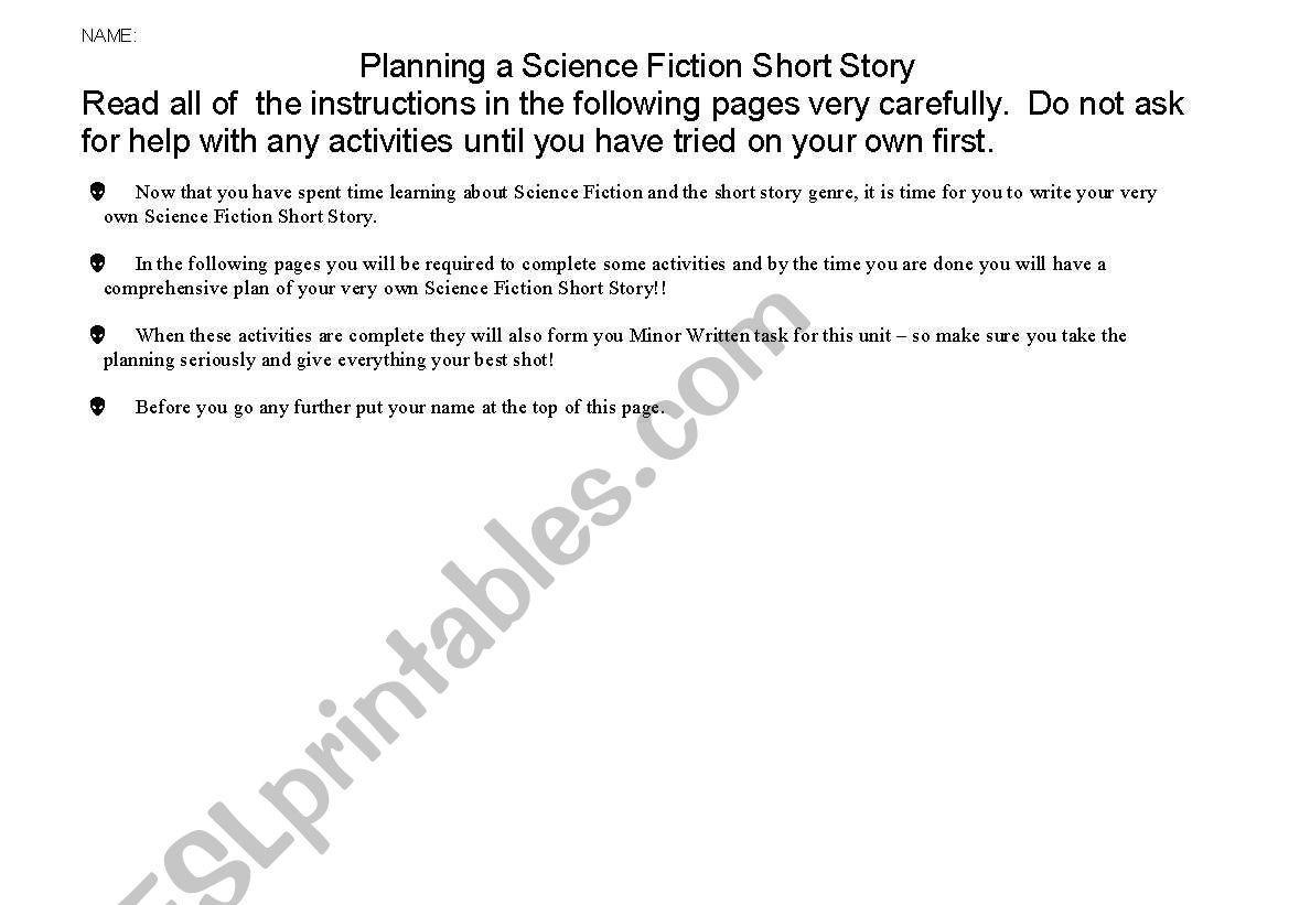 Science Fiction Short Story worksheet