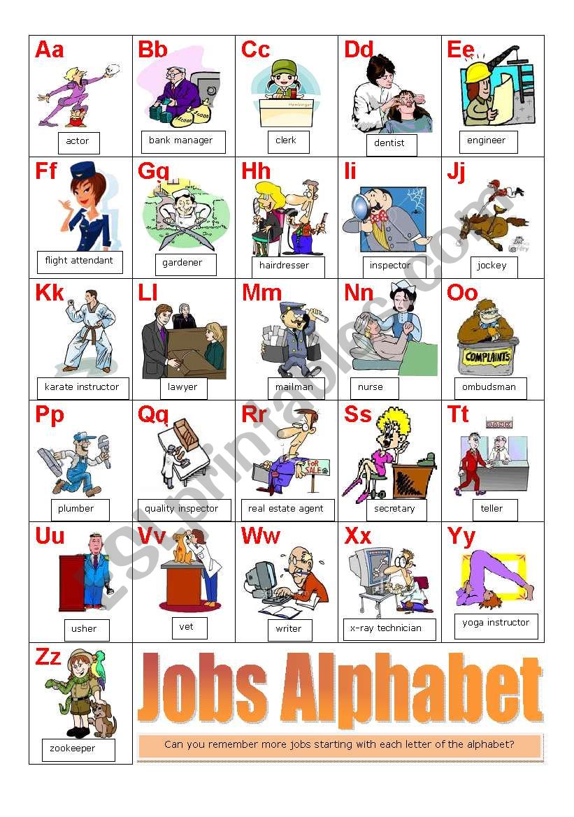 Jobs alphabet worksheet