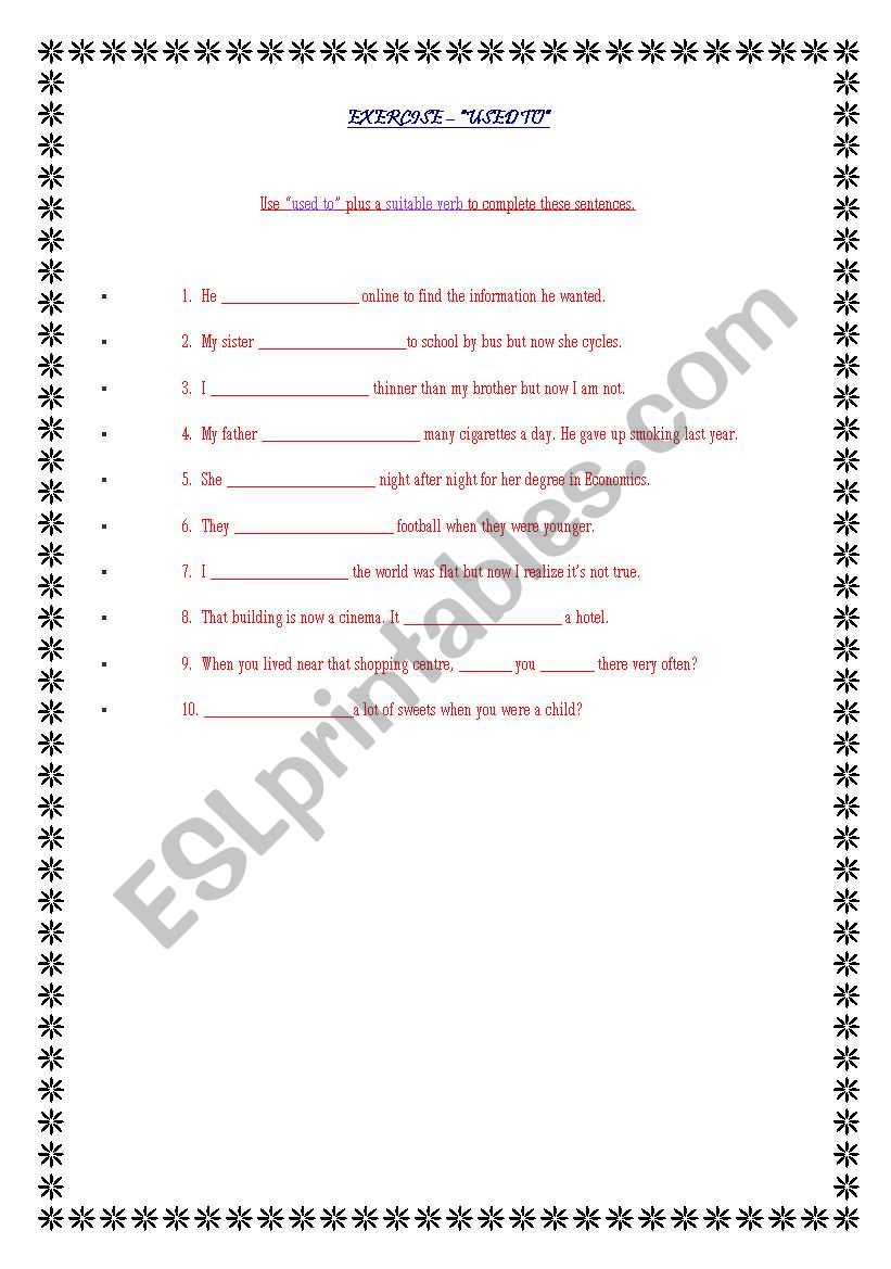 used to worksheet