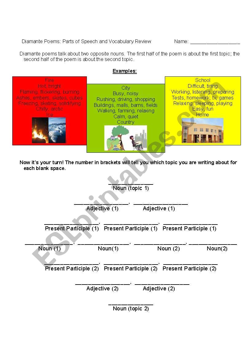Parts of Speech - Diamante Poems