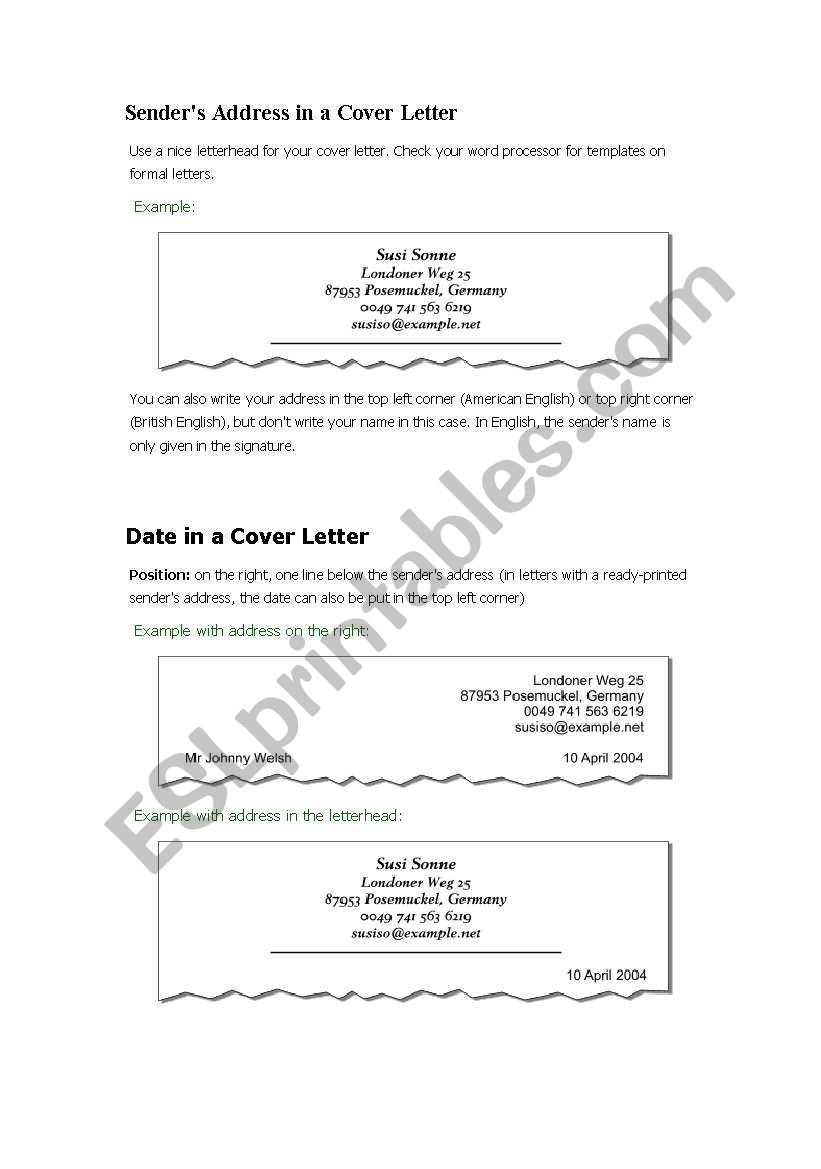 Cover letter worksheet