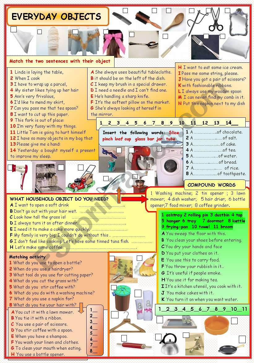 Everyday objects worksheet