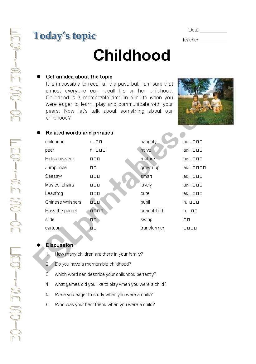 Childhood worksheet