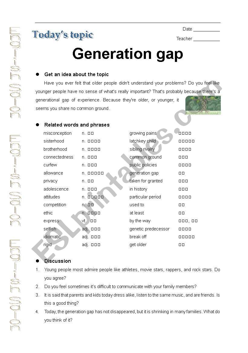 Generation gap worksheet