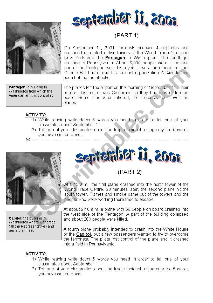 New York: September 11, 2001 worksheet