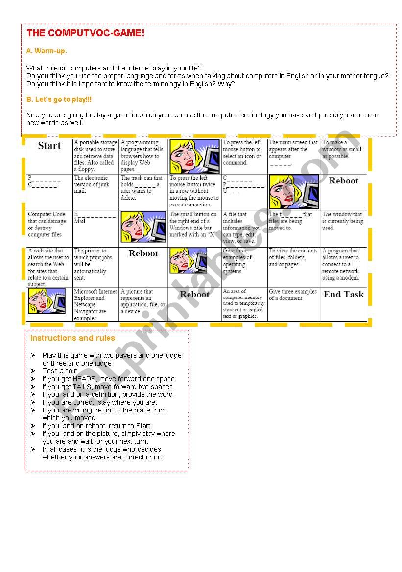 The Computvoc-Game!	 worksheet