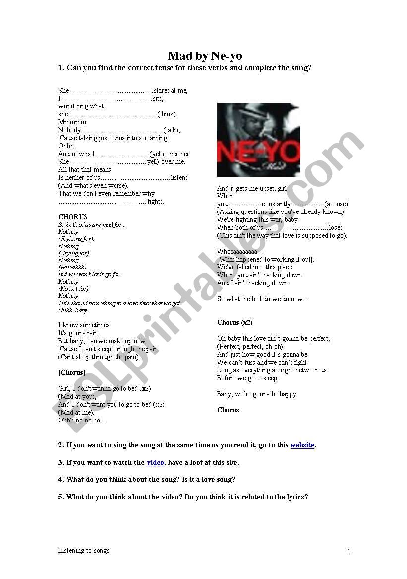 A pop song worksheet