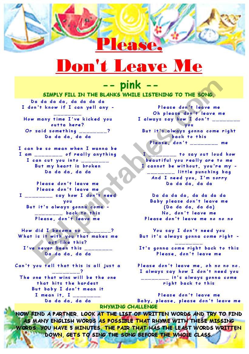 pink - dont leave me - lyrics and rhyming