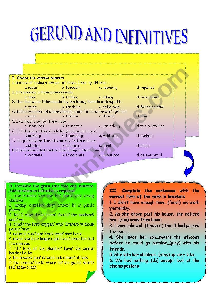 gerund and infinitives worksheet