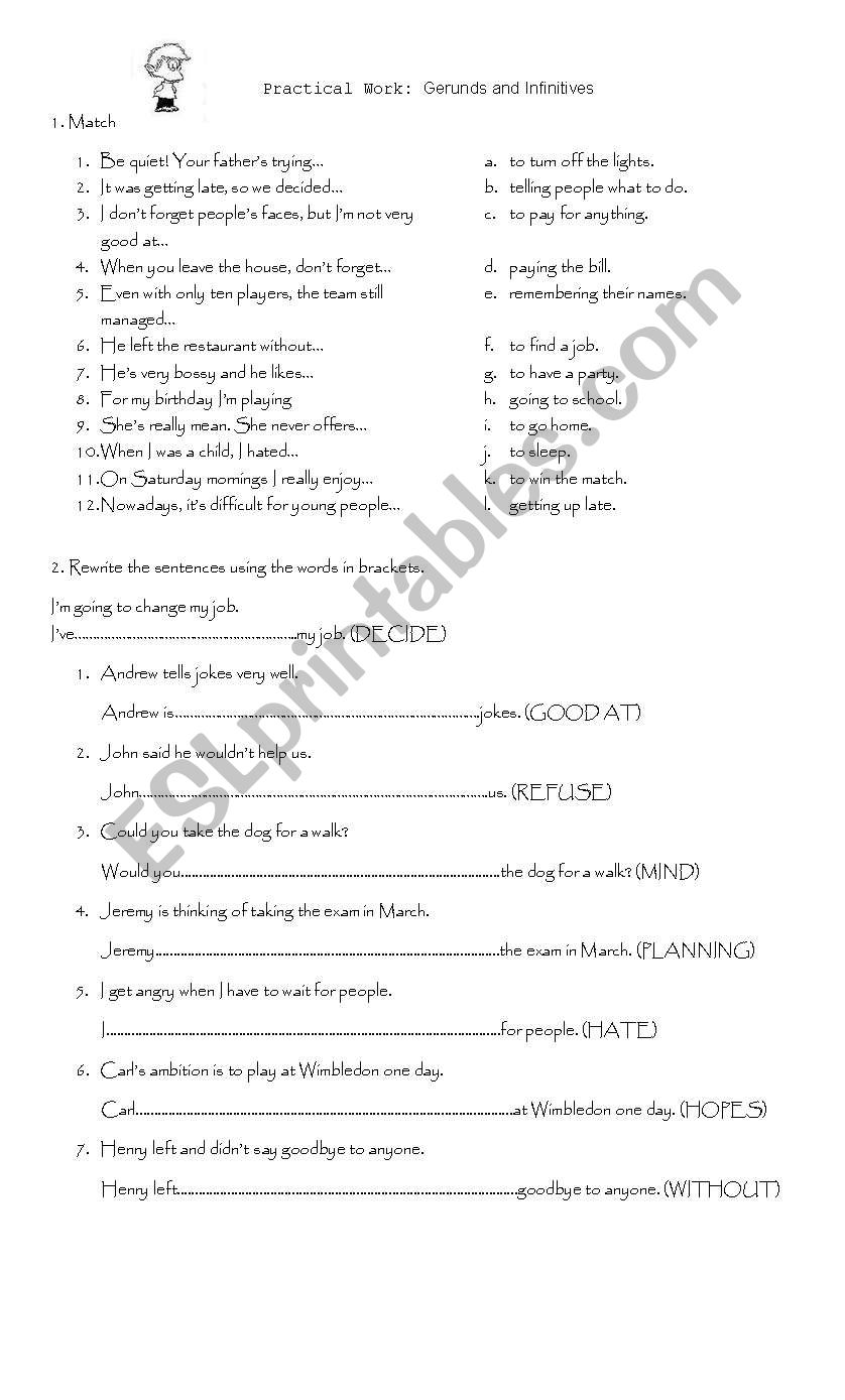 gerund and infinitives worksheet