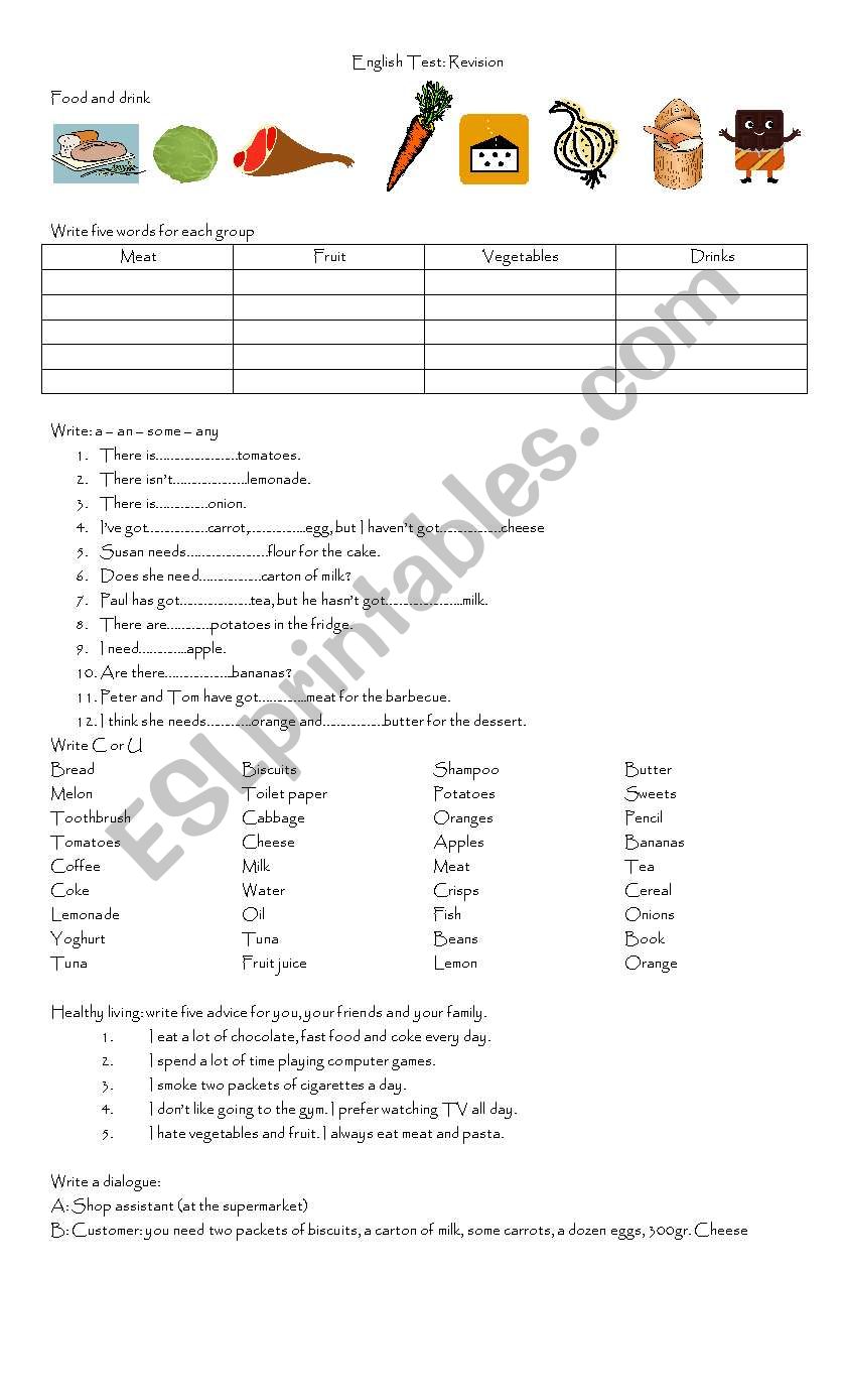 FOOD worksheet