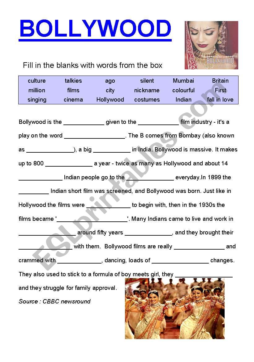 BOLLYWOOD worksheet