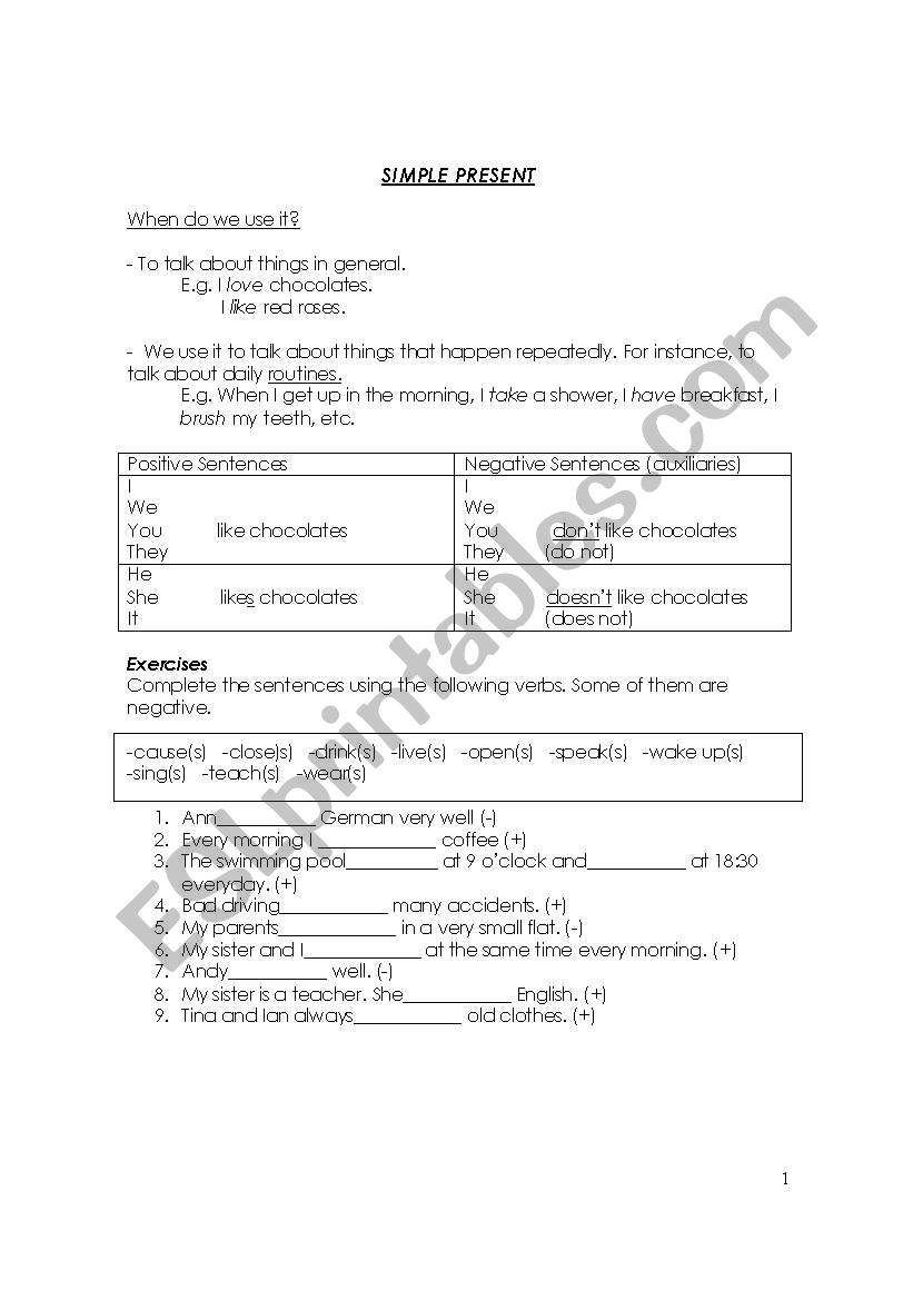 Simple Present worksheet