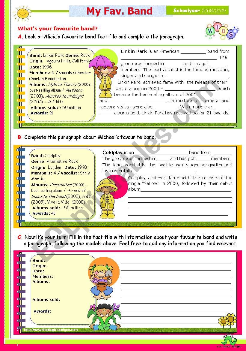 Writing Series (12) - My Favourite Band - 2nd lesson of 45 minutes on the topic for Upper elementary or Intermediate students