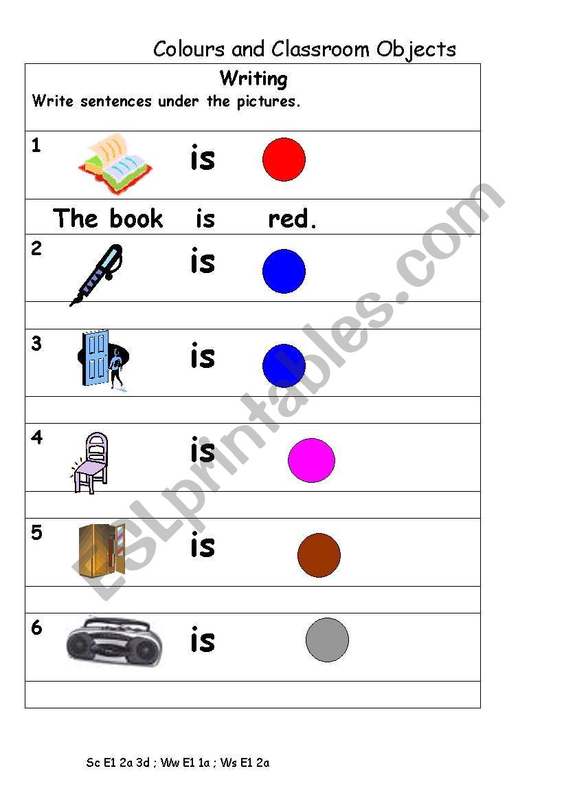 Colours and Classroom Objects worksheet