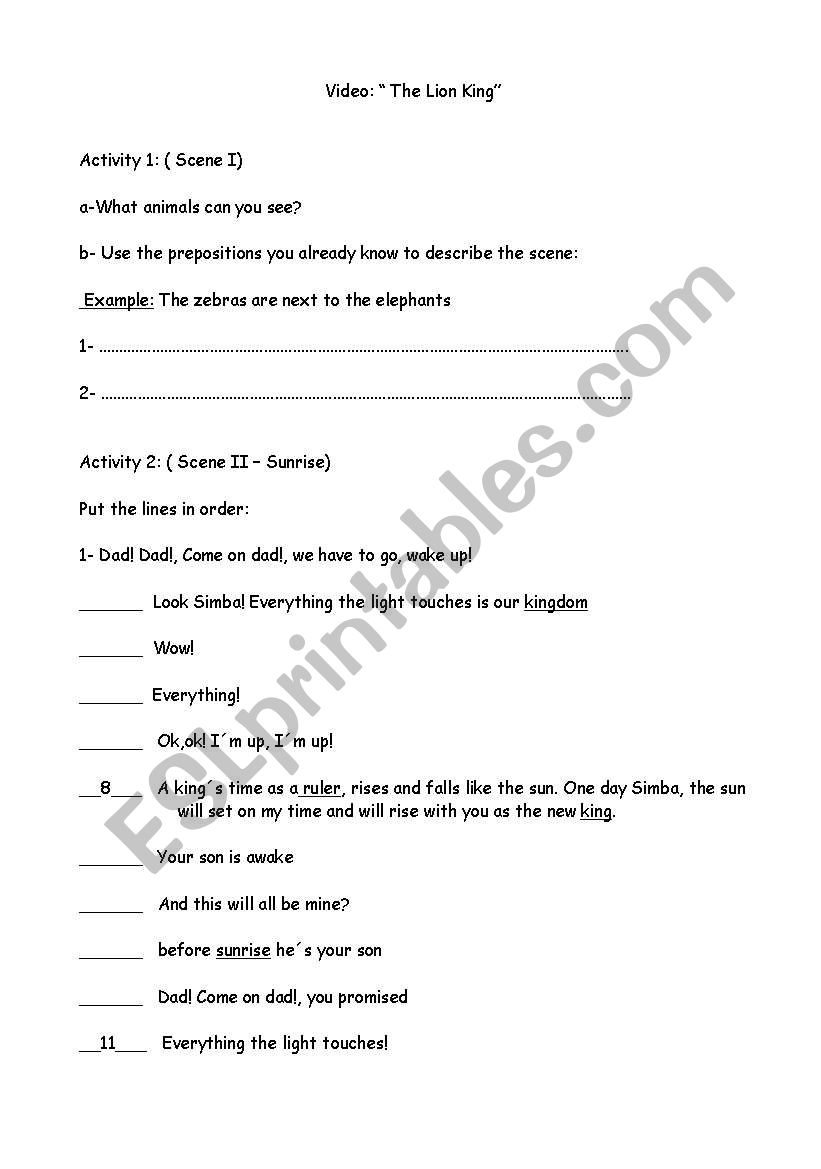 video worksheet