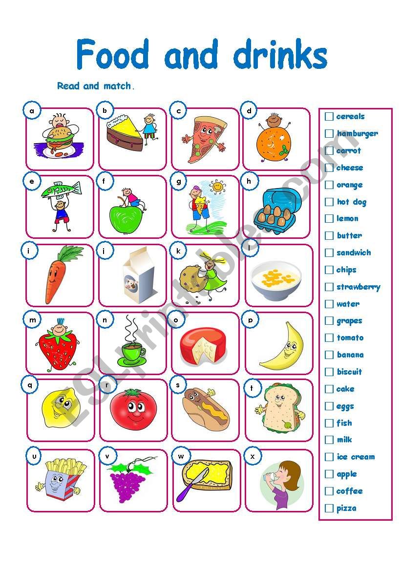 Food and drinks worksheet