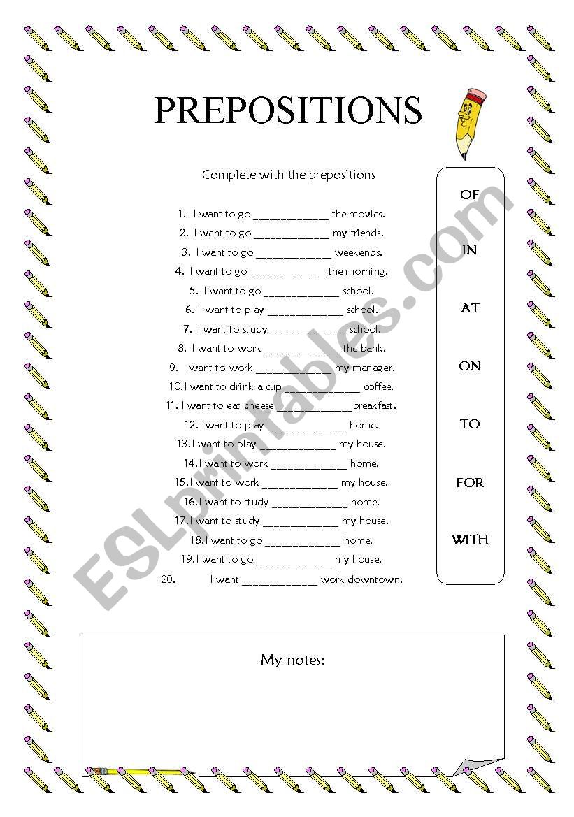 basic prepositions worksheet