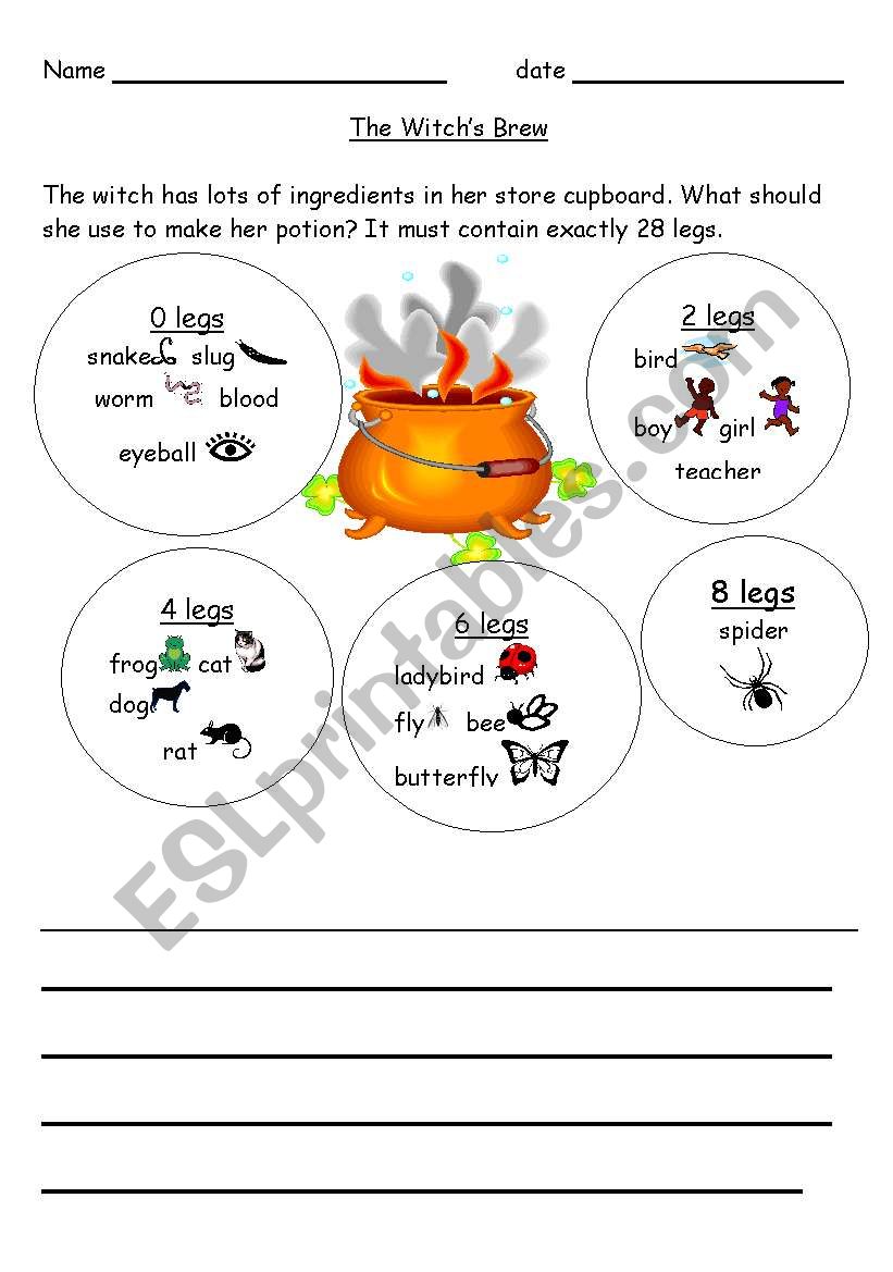 WitchÂ´s brew worksheet