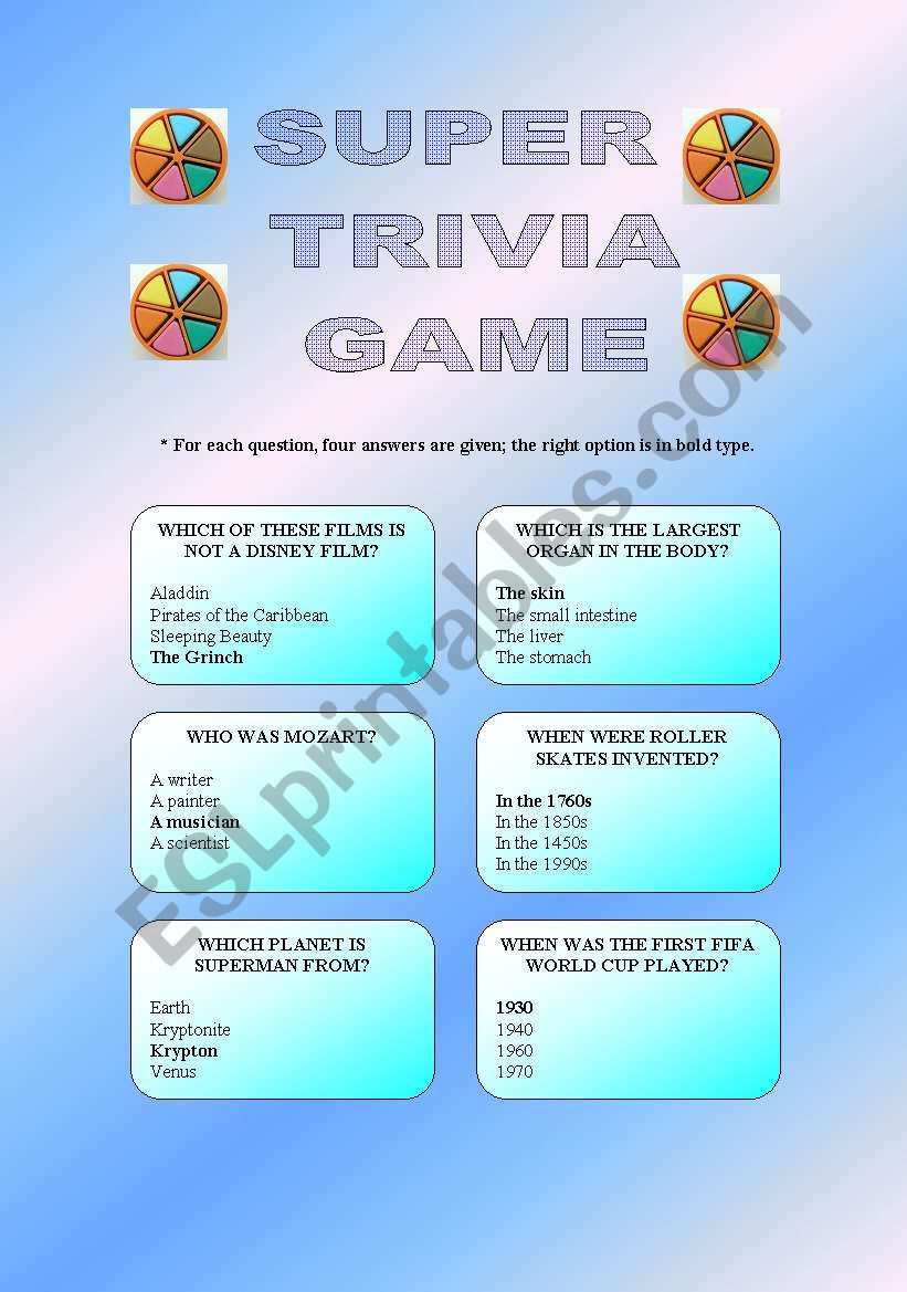 SUPER TRIVIA GAME worksheet