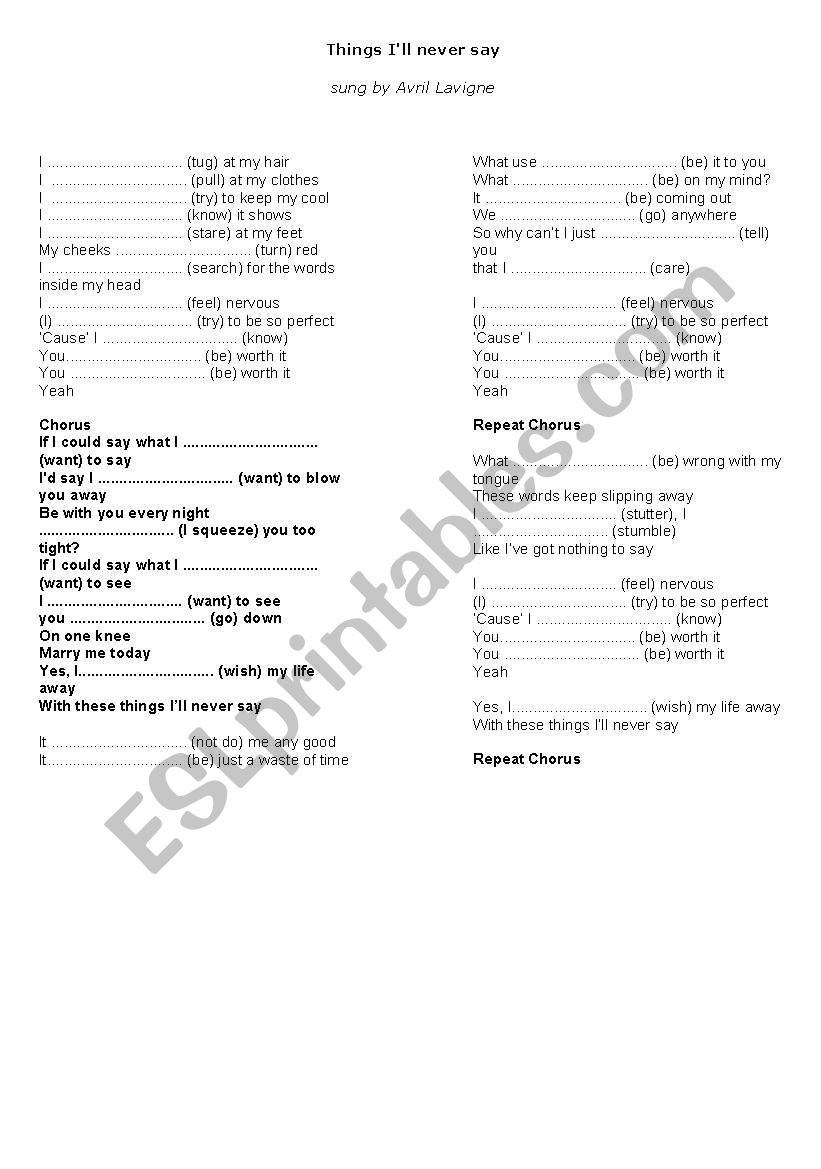 Verbs Review - Lets complete the song