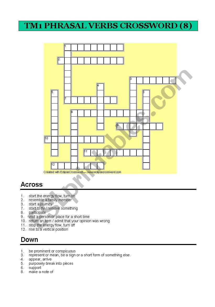 1 bat Phrasal Verbs Crossword 8