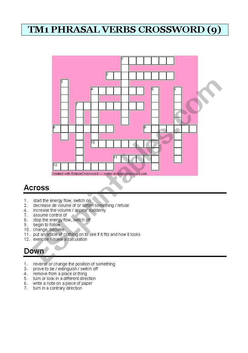 1 bat Phrasal Verbs Crossword 9 (and last, for the time being!)