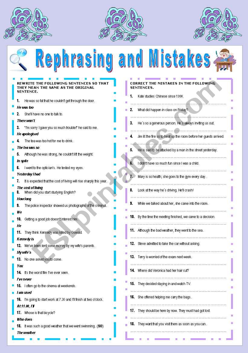 REPHRASING AND MISTAKES (KEY INCLUDED)