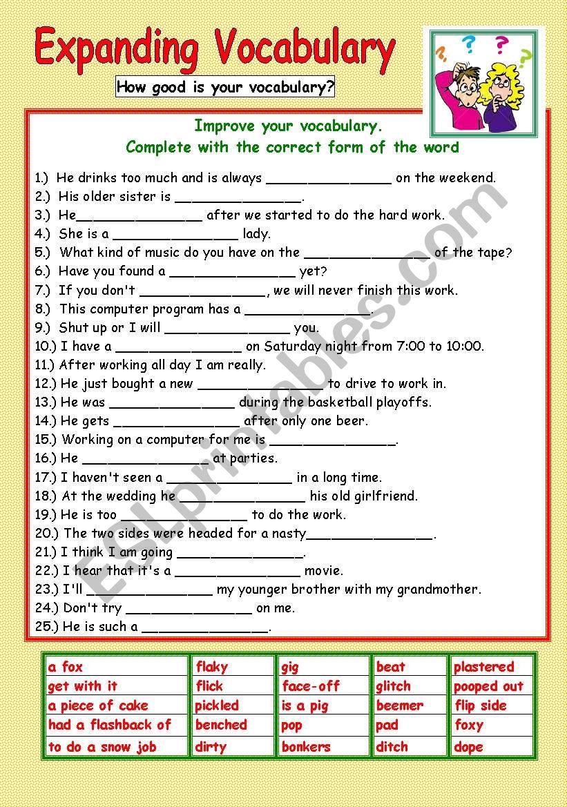 Expanding Vocabulary worksheet