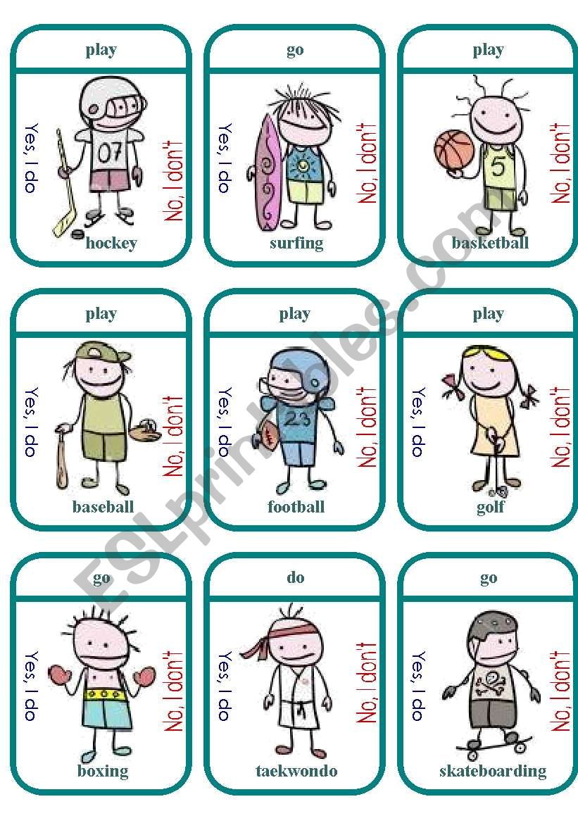 Do/Play/Go Sports Game Cards worksheet