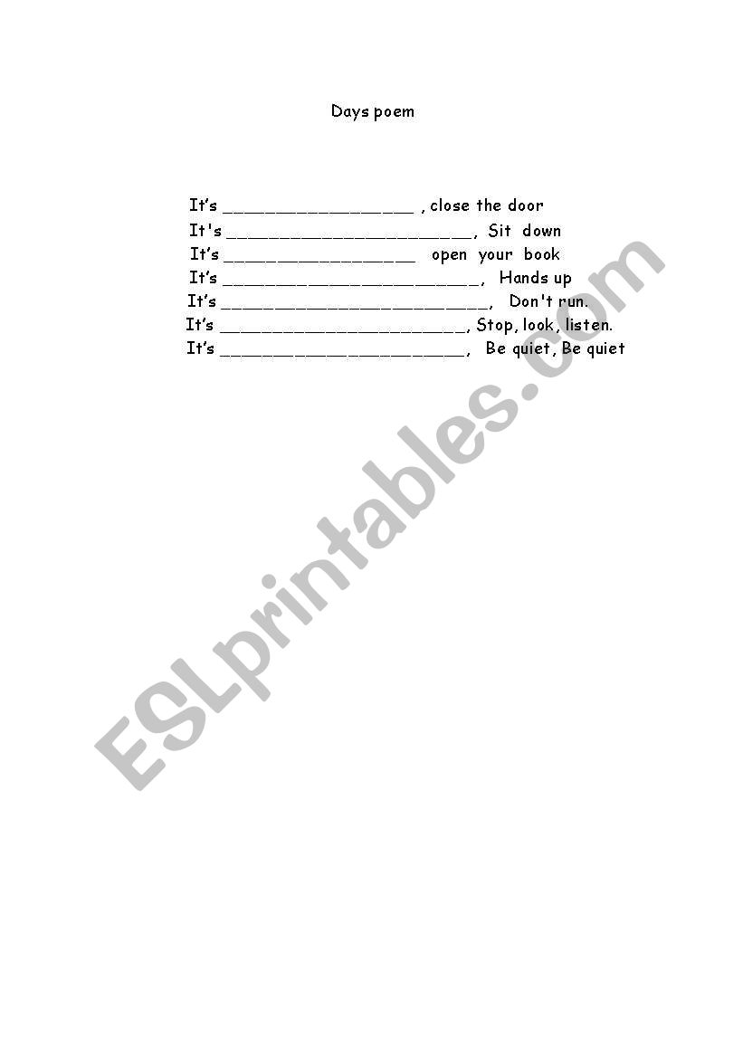 Days Poem  worksheet