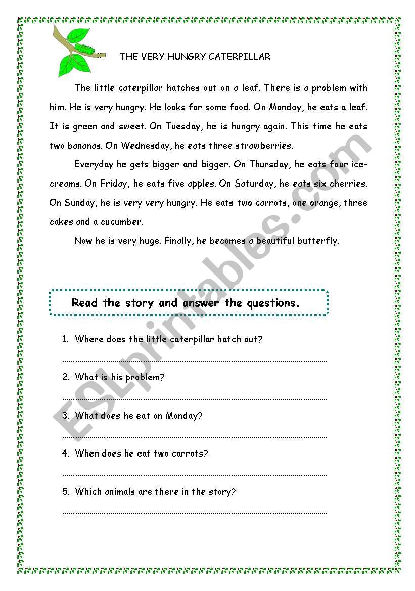 The Very Hungry Caterpillar Story with present simple tense (By Eric Carle)