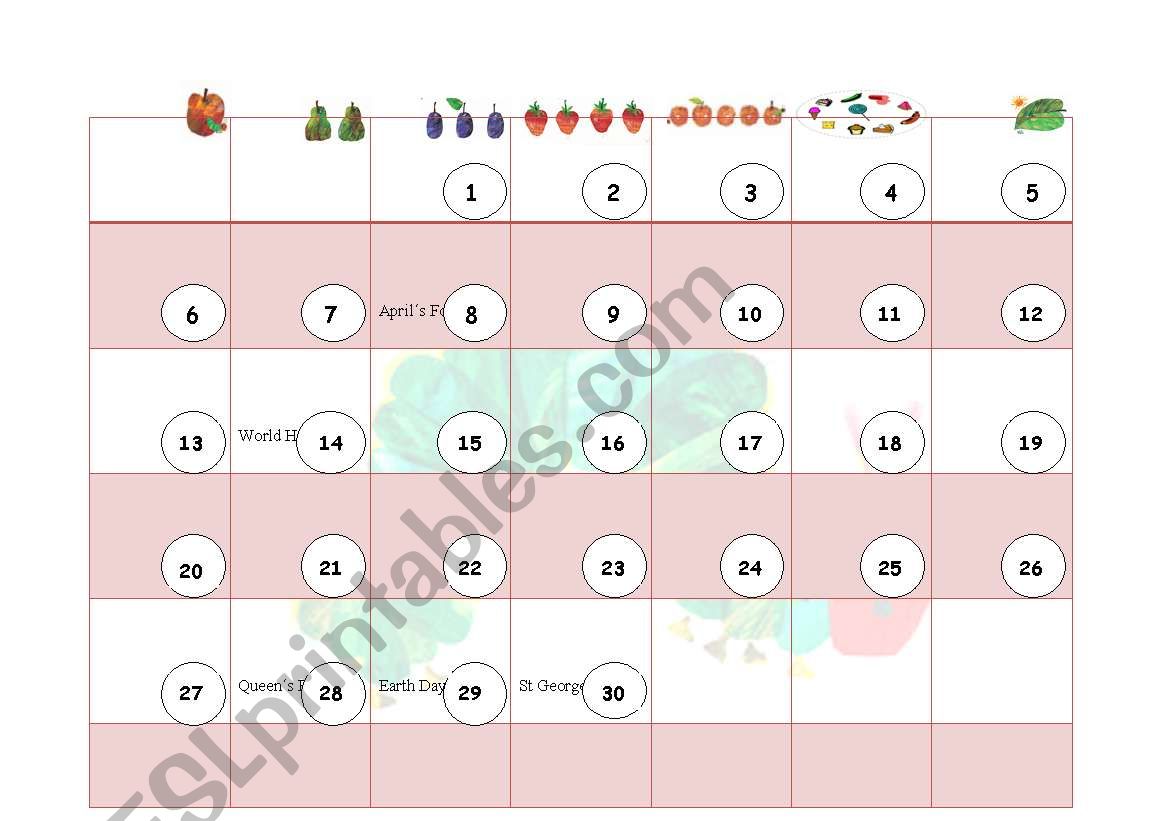 the very hungry caterpillar calendar