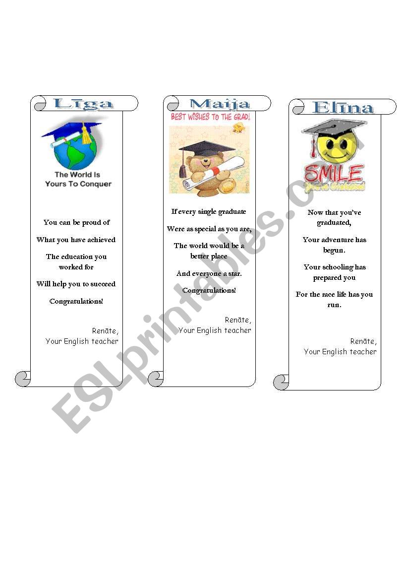 Graduation greetings/bookmarks (1/3)