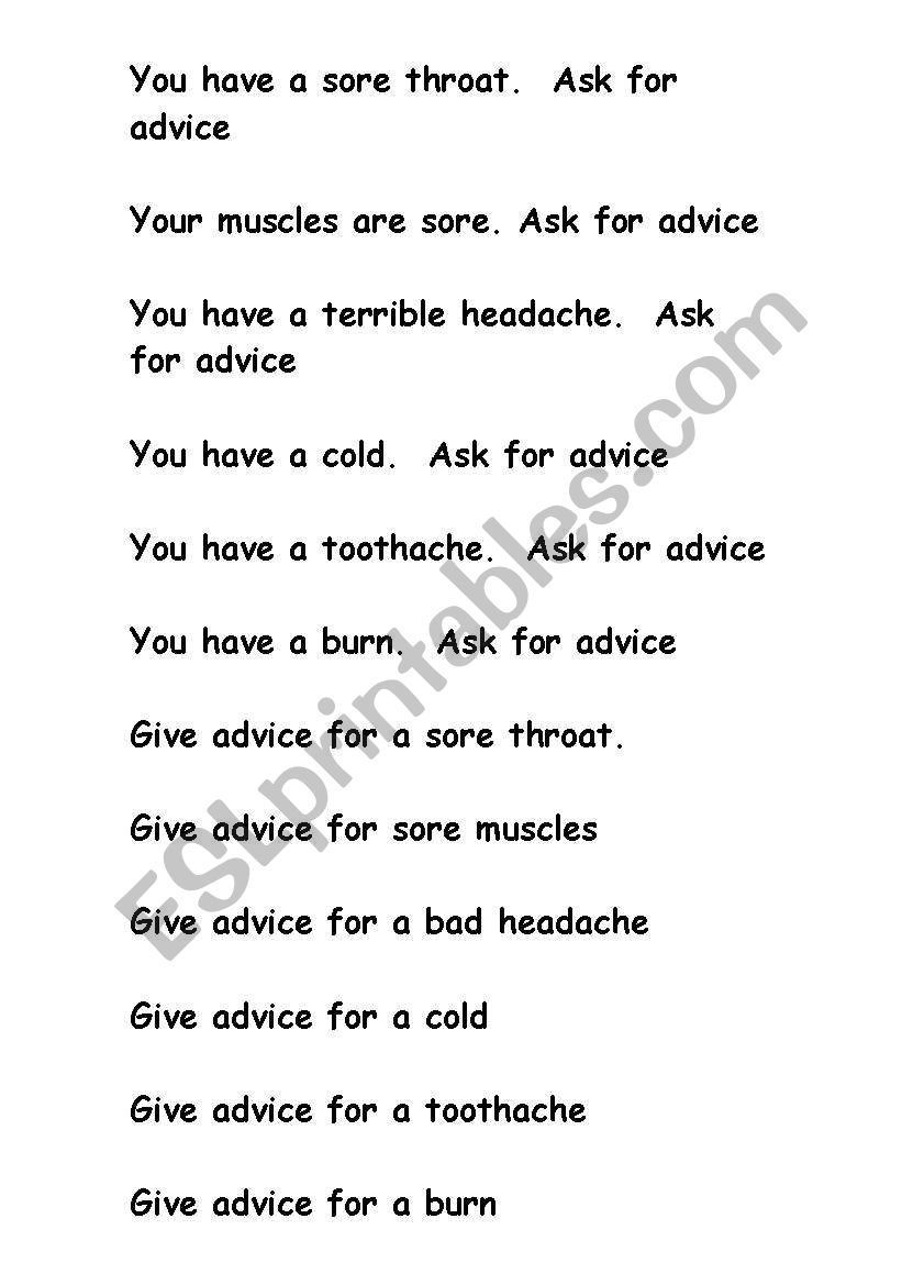 interacion/ health problems worksheet