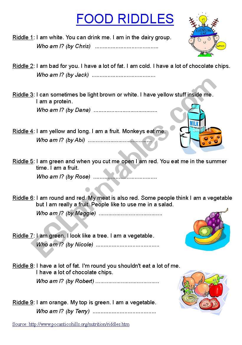 Food riddles worksheet